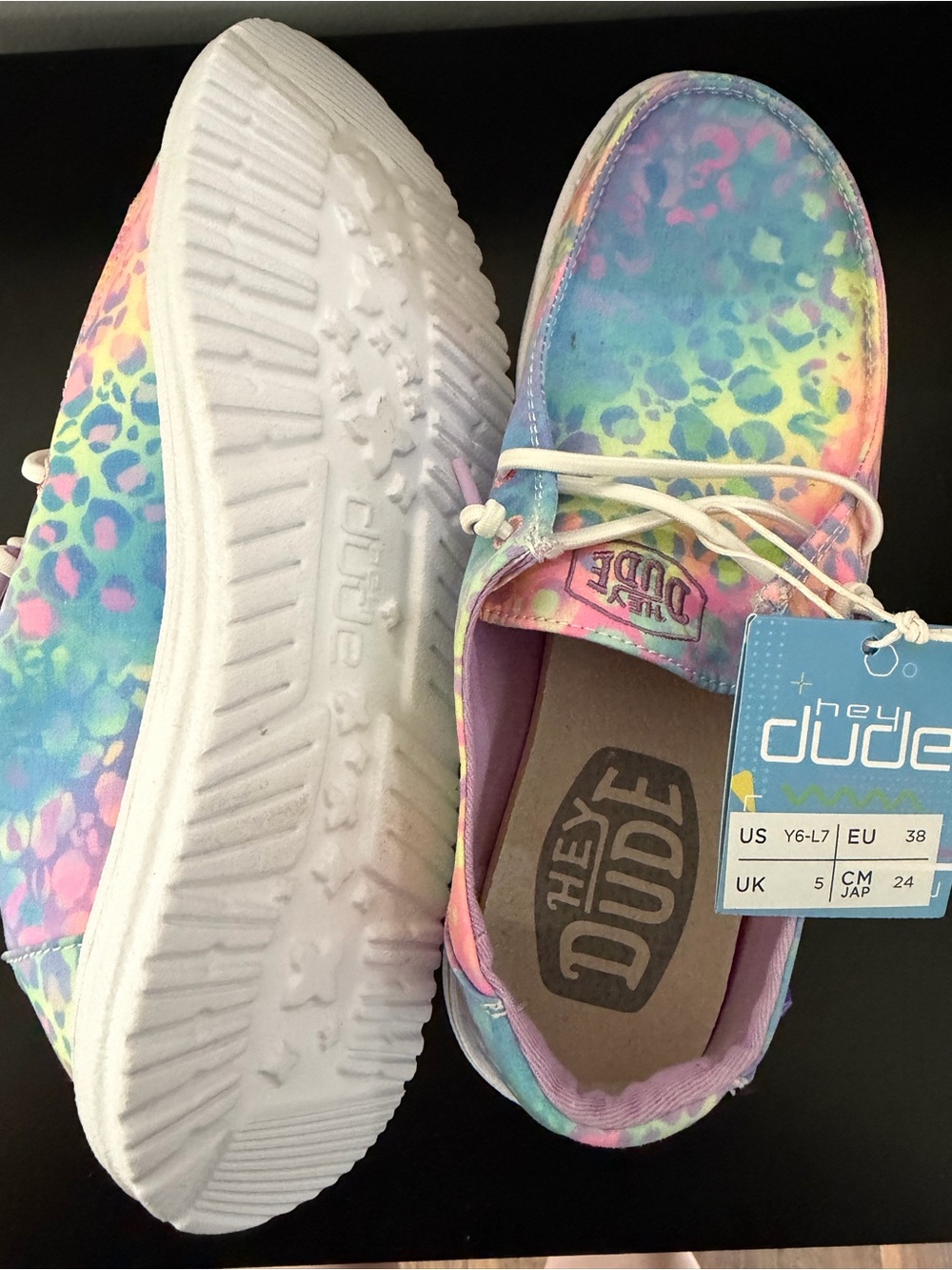 Hey Dude Pastel Rainbow Leopard Print Slip-Ons - Picture 2 of 3